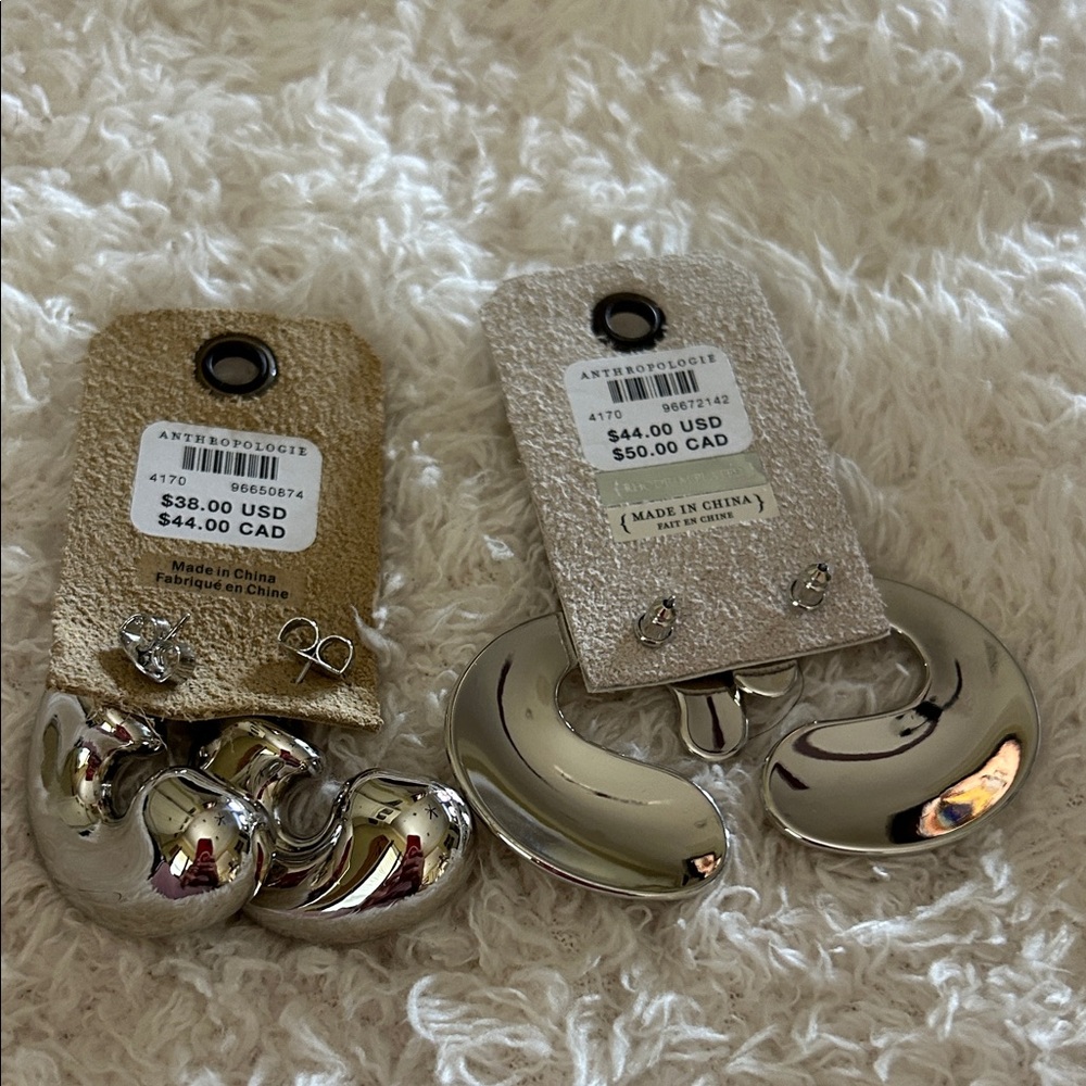 NWT Anthropologie Silver Curved Earrings - Picture 2 of 2
